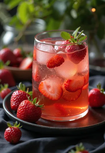 Jahodový cider s bazalkou v pohári