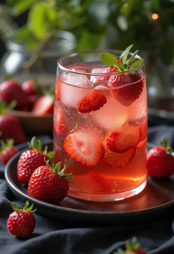 Jahodový cider s bazalkou v pohári