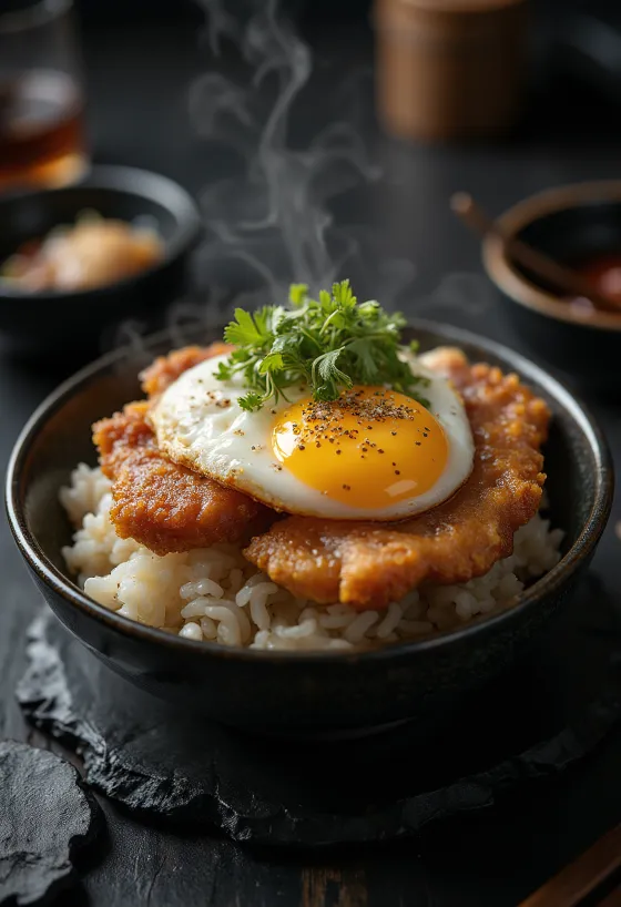 Katsu Don podávané s chrumkavým bravčovým mäsom a jarnou cibuľkou