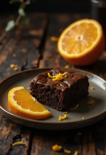 Tmavé pomarančové brownie na servírovacej tácke