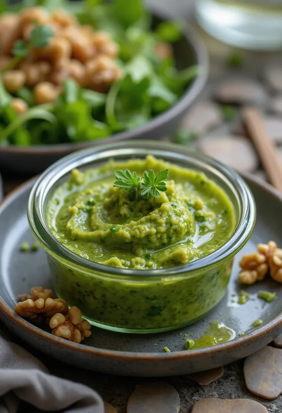 Pesto z rukoly a vlašských orechov, čerstvá a zelená omáčka