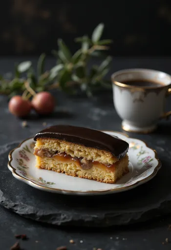 Domáce žerbó s krehkým cestom, orechovou plnkou a čokoládovou polevou