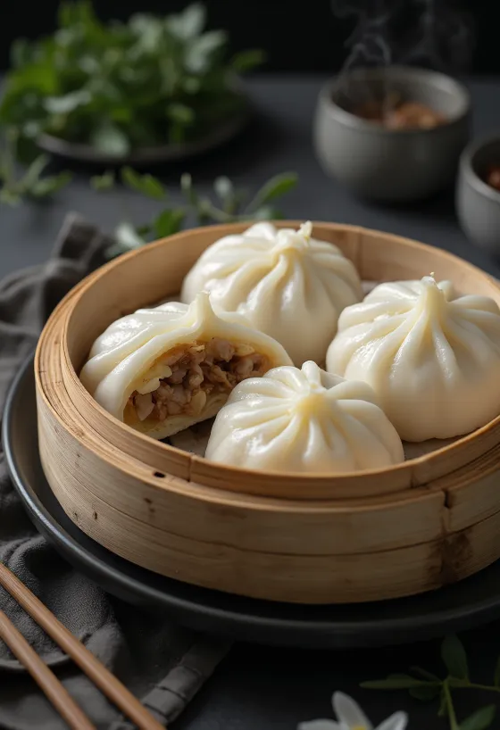 Čerstvo naparené čínske plnené knedličky baozi