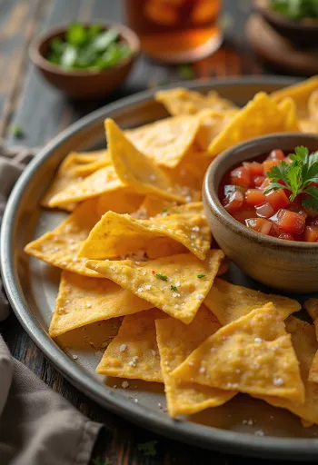 Vegánske tortilla čipsy podávané so salsou