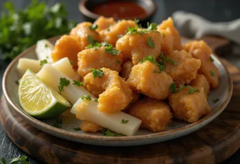 Chicharrón con yuca s chrumkavým bravčovým mäsom a dozlatista opraženou jukou