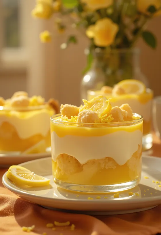 Citrónový sen s vrstvenými piškótami a krémom z mascarpone, ozdobený čerstvým citrónom