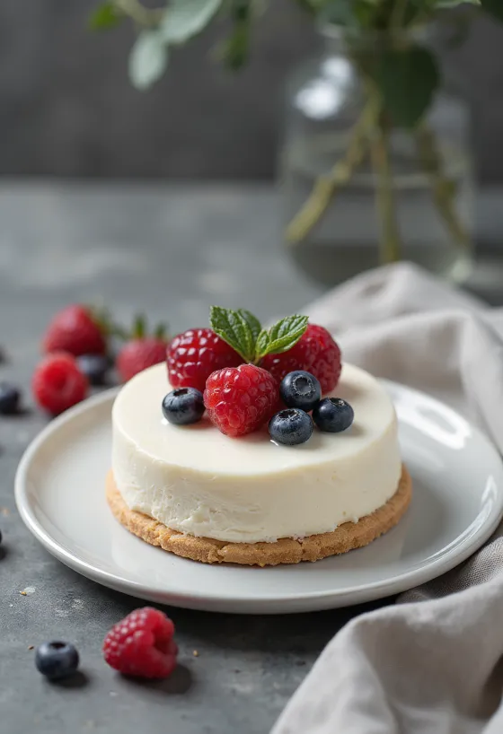 Penová torta z bielej čokolády podávaná s bobuľovým ovocím