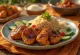 Tandoori kuracia misa s ryžou basmati, uhorkou a ozdobená koriandrom