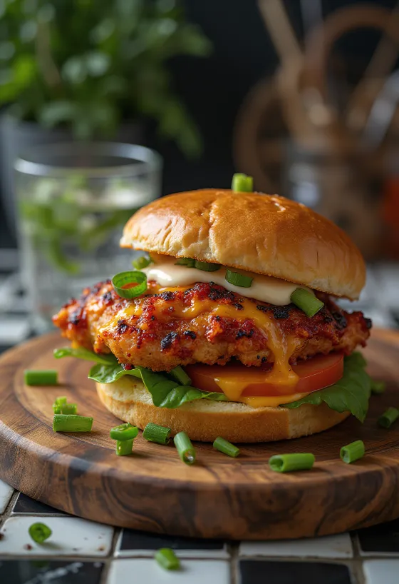 Pikantný piri-piri burger servírovaný na tanieri