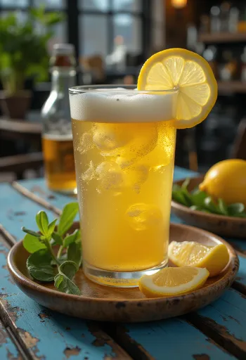 Citrónové pivo podávané s plátkom citróna a ľadom