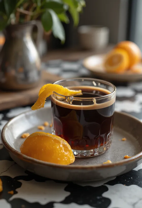 Čerstvo naservírovaný čokoládovo-pomarančový likér