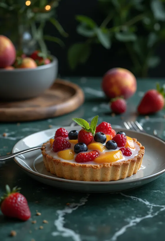 Torta s čerstvým ovocím zdobená rôznymi druhmi ovocia