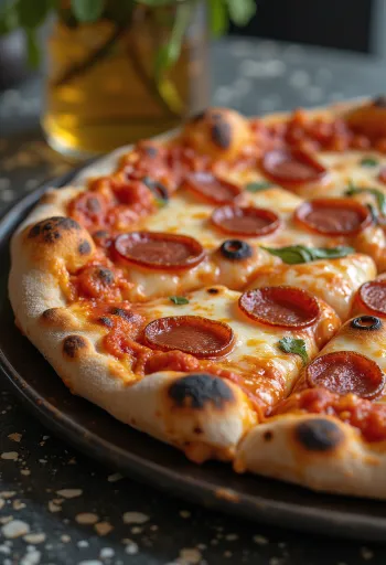 Čerstvo upečená pizza s údeným syrom a pepperoni