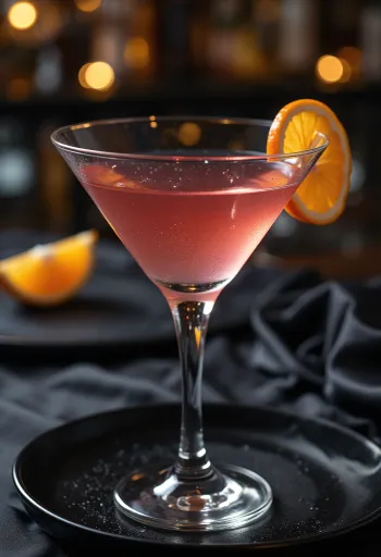 Kokteil Cosmopolitan ozdobený pomarančovou kôrou