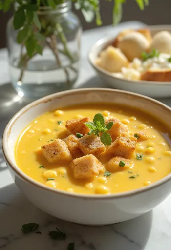 Hrachová polievka podávaná s údenou klobásou a čerstvou petržlenovou vňaťou