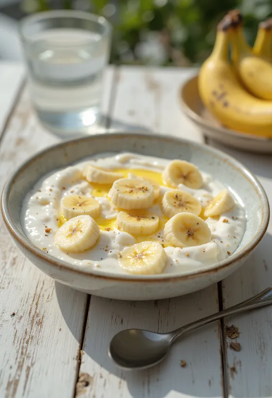 Banánová raita podávaná ako jogurtová a osviežujúca omáčka s banánmi a korením