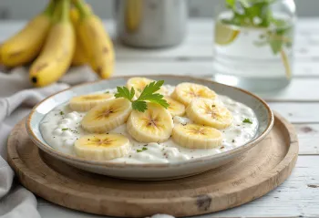 Banánová raita podávaná ako jogurtová a osviežujúca omáčka s banánmi a korením