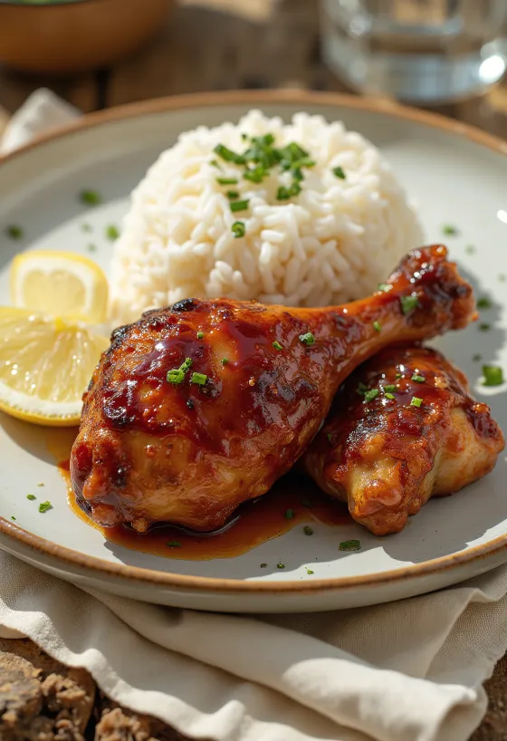 BBQ kuracie stehná s dusenou ryžou