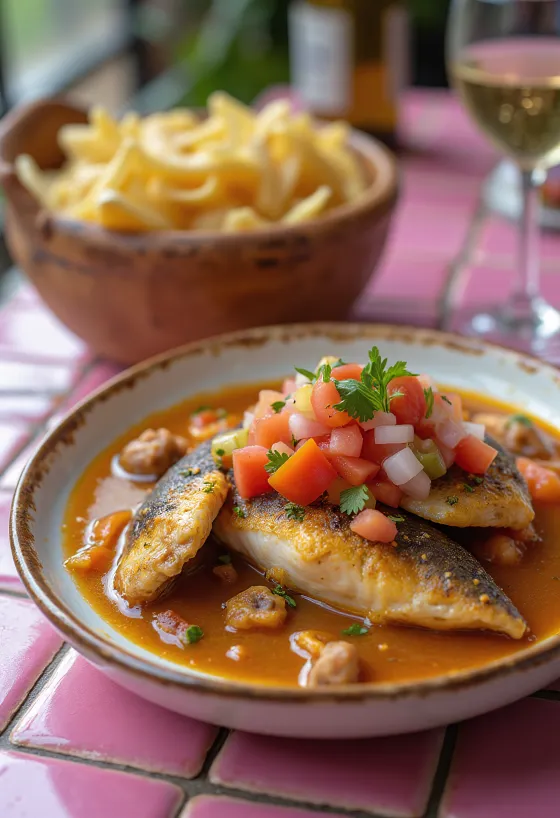 Vatapá de Peixe s vinaigrette, podávané v bohatej kokosovej omáčke