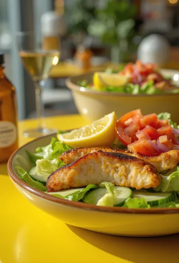 Čerstvý kurací šalát s chrumkavou zeleninou a grilovaným kuracím mäsom, s balzamikovým dresingom