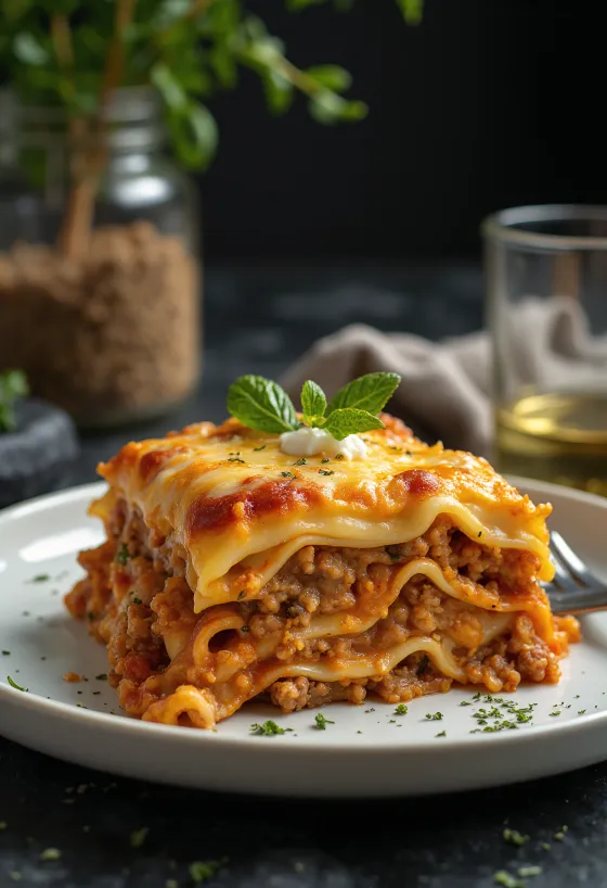 Talianske lasagne vrstvené so šťavnatým paradajkovým mletým mäsom a krémovým bešamelom