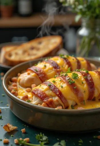 Kuracie prsia v slaninke podávané s čerstvou zeleňou