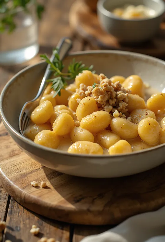 Servírované medovníkové gnocchi so smotanou