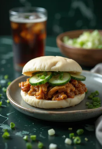 Bao žemličky s BBQ bravčovým mäsom jedlo naservírované