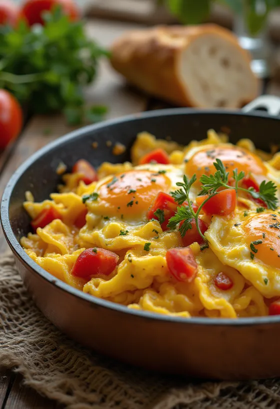Menemen so zeleninou, čerstvo podávané s petržlenovou vňaťou