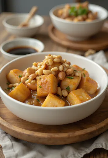 Pečené tofu v arašidovej marináde pri servírovaní