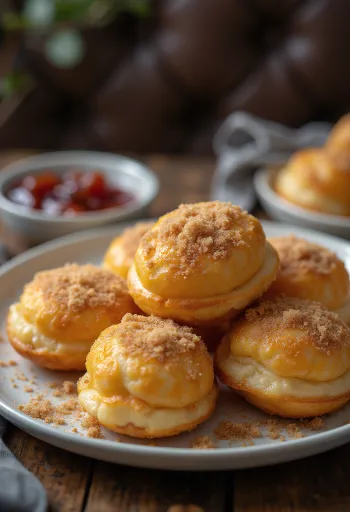 Æbleskiver posypané škoricovým cukrom, čerstvo podávané