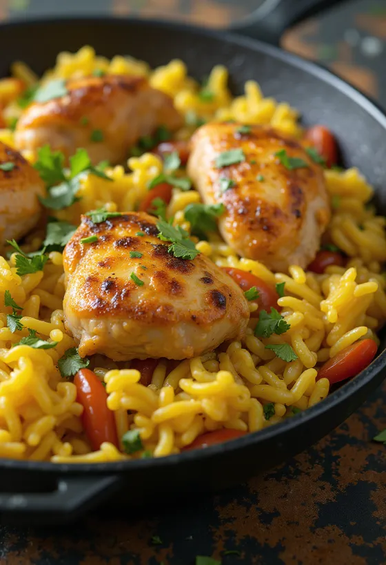 Arroz con Pollo, korenisté kuracie mäso s ryžou podávané s koriandrom