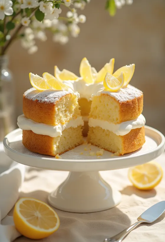 Citrónová torta pripravená na servírovanie
