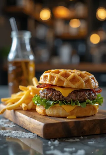 Vafľový burger servírovanie