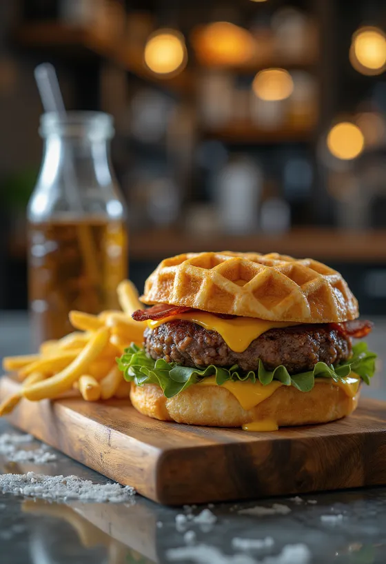 Vafľový burger servírovanie