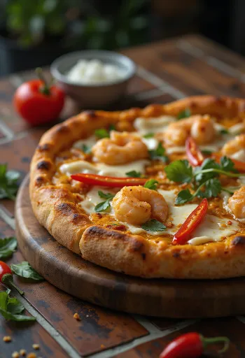 Laksa pizza s malajzijským korením a krevetami