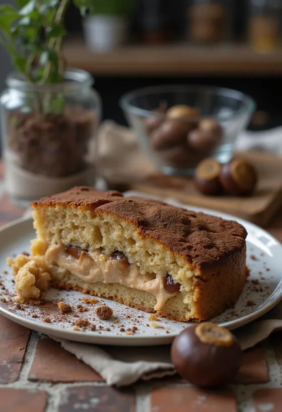 Gaštanová torta poprášená kakaom