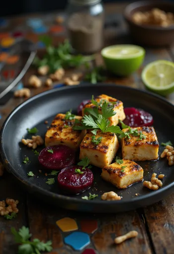 Korenené tofu s limetkou a cviklovým šalátom