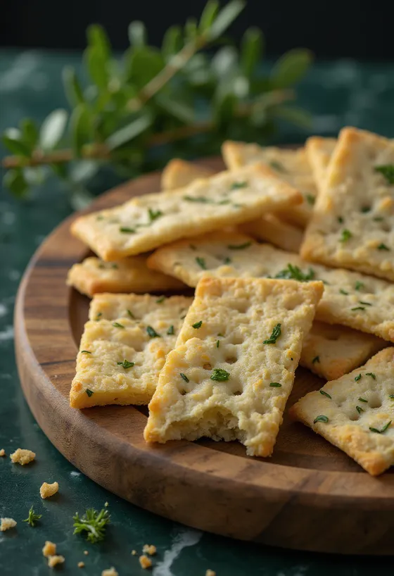 Knäckebröd s bylinkami, ozdobený čerstvou bazalkou