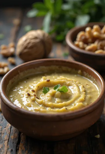 Servírovaná smotanová omáčka s orechovým pestom