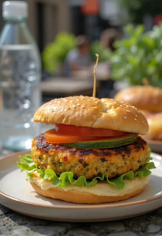 Zeleninový burger s cícerom a čerstvou zeleninou