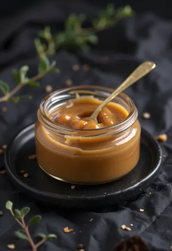 Hustý hnedý mliečny krém v sklenenej miske