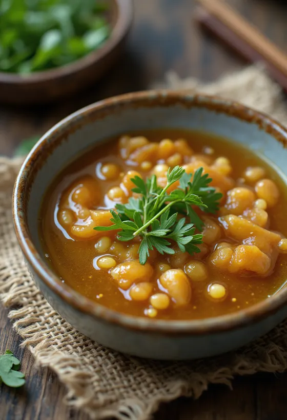 Servírovanie estragónovo-zázvorovej sezamovej omáčky