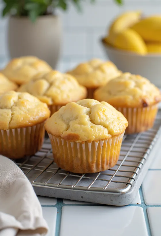 Citrónovo-banánové muffiny pripravené na servírovanie