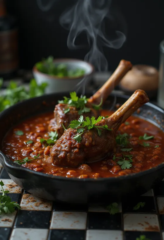 Jahňacie lýtko podávané s omáčkou harissa