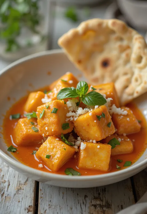 Pečené tofu v thajskej omáčke pri servírovaní