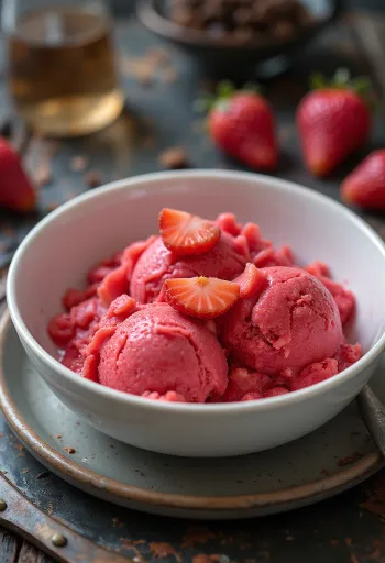 Jahodový sorbet s bazalkou, domáci osviežujúci dezert