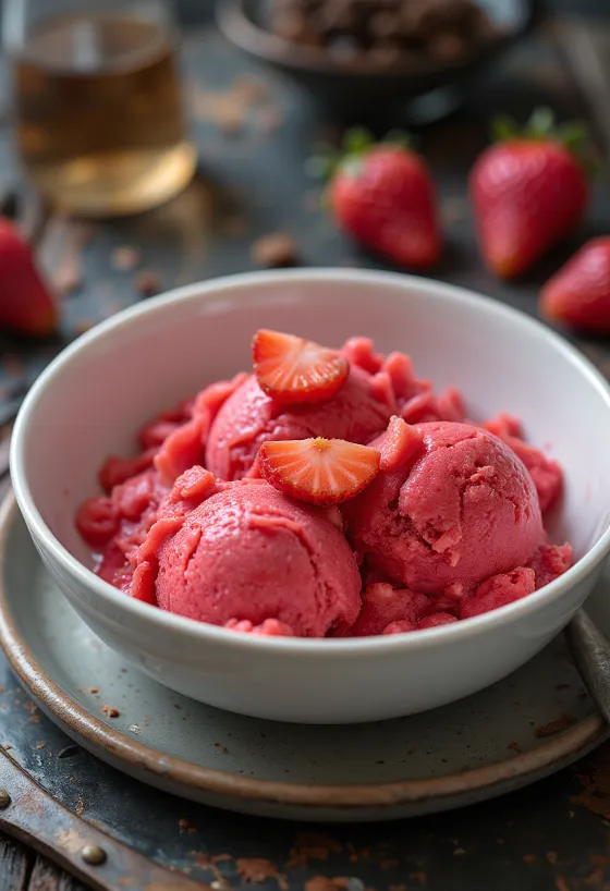 Jahodový sorbet s bazalkou, domáci osviežujúci dezert