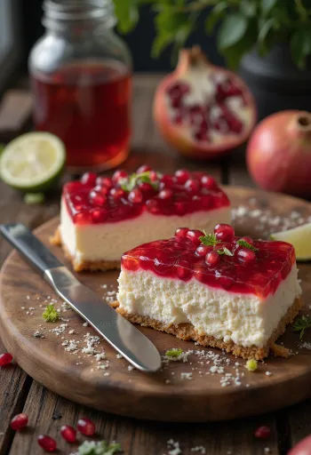 Cheesecake s granátovým jablkom a ozdobou