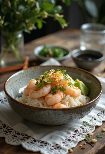 Chirashizushi s krevetami, avokádom a sezamom